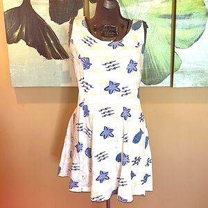 Jacqueline Studios 100% cotton Dress Coastal Southern Beach Pool Seashells SzM
